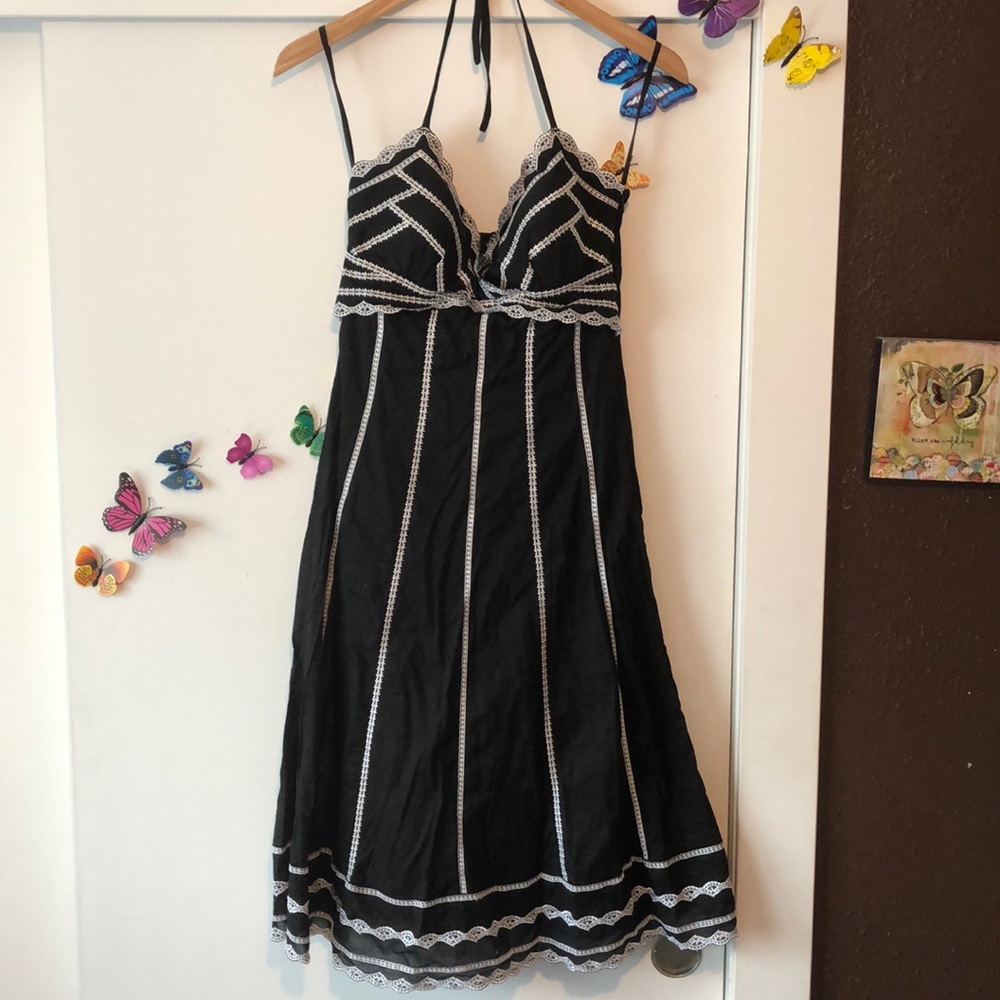 WH|BM Black with white trim halter dress.